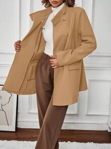 SHEIN Clasi Women's Elegant Stand Collar Metal Button Decoration Overcoat
