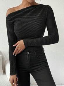 Chiquease Camiseta de manga larga con volantes asimétricos y textura rizada suave