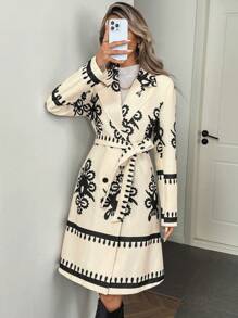 SHEIN Clasi Women's Retro Floral Pattern Medium-Long Knitted Jacket Fall Cloth For Women - Multicolor - View 1