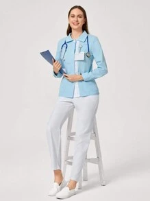 TaskEZ Kontrasfarbenes Patchwork Langarm-Oberteil & Hose Pflege-Uniform Set, Pflege-Set, Krankenhauskleidung, Pflegeoberteil, Pflegehose, Arztkittel, Pflegejacke