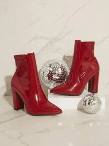 SHUZIA Fashionable Ladies' Cherry Red Ankle Boots With Chunky Heel And Pointed Toe Design Summer Shoes Spring Shoes Spring Break Easter - Rose Red - View 4