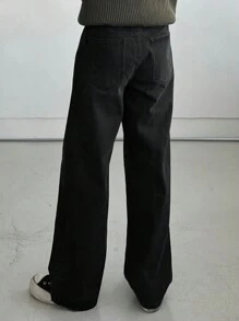 DAZY بنطلون جينز رجالي بجيوب مائلة ذو ساق واسعة باللون الأسود، ملابس كاجوال للخريف، عودة إلى ملابس المدرسة