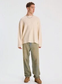 Musero Men Round Neck Chunky Knit Jumper - Apricot - View 4