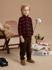PrepCrw Camicia a maniche lunghe con colletto, a quadri, per ragazzi, rossa, per l'autunno/inverno - Rosso - Visualizzare 1