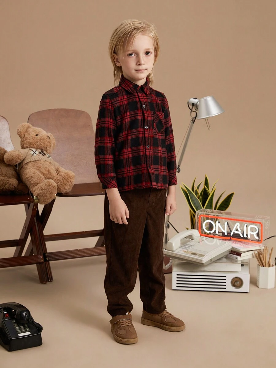 PrepCrw Camicia a maniche lunghe con colletto, a quadri, per ragazzi, rossa, per l'autunno/inverno - Rosso - Visualizzare 1