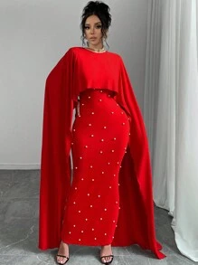 Rafferiza Vestido elegante y cómodo de punto con decoración de perlas para el Año Nuevo, ropa para mujer de largo maxi