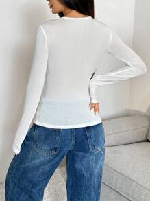 Chiquease 1 pieza Blusa casual de mujer de unicolor con detalle de nudo en la parte delantera, apropiada para salir y fiestas