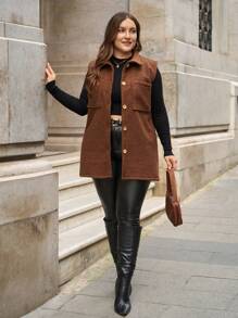 RueChic Frenchy Fall Outfits Teddy Vest Jacket, - Chocolate Brown - View 6