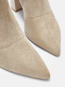 CUCCOO BIZCHIC Women Plus Size Chunky Heel Pointed Toe Suede Knit Ankle Boots, Apricot Color, Suitable For Commute, Date, Party And Gathering New Year Holiday - Apricot - View 7