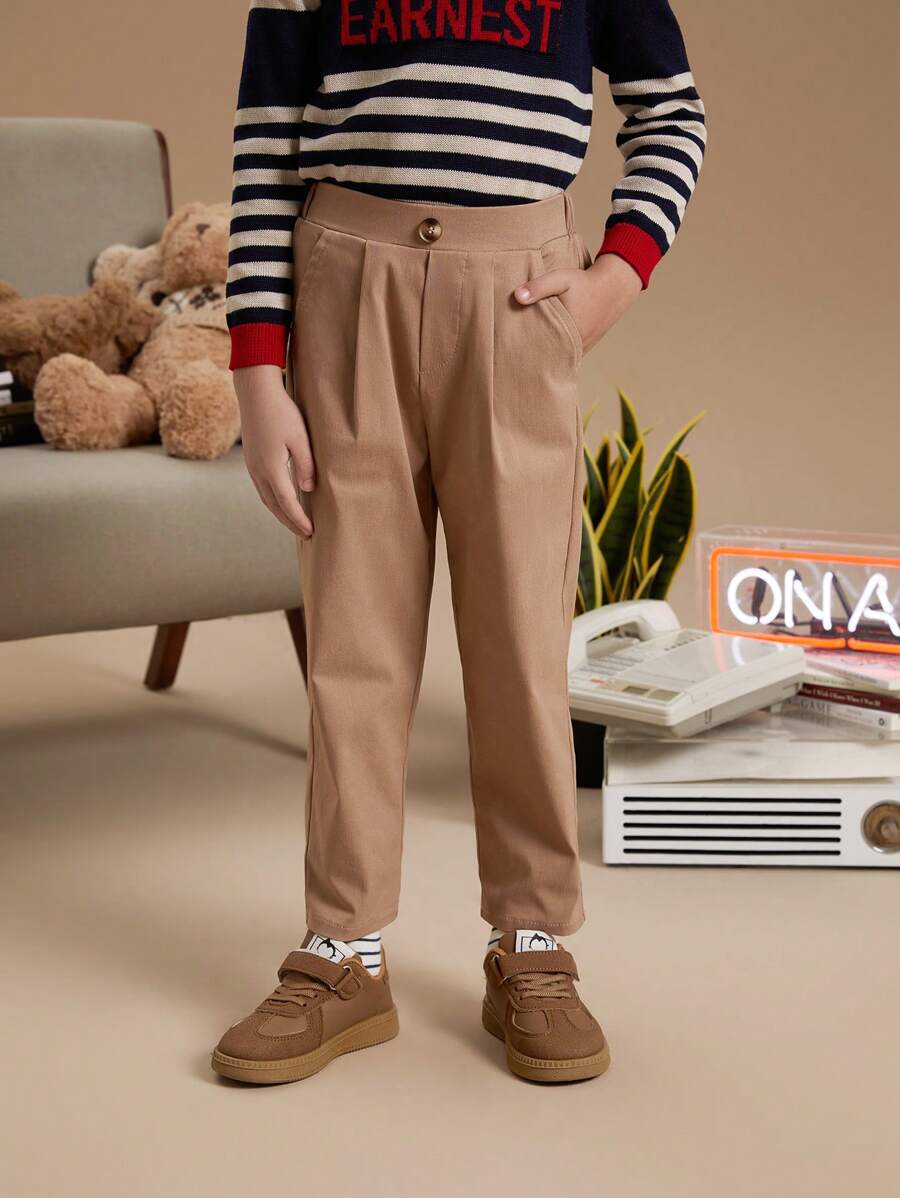 PrepCrw Young Boys Khaki Woven Elastic Waist Pants, Autumn/Winter - Khaki - View 1