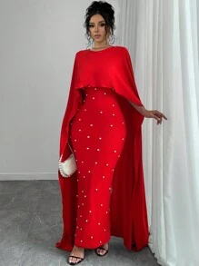 Rafferiza Vestido elegante y cómodo de punto con decoración de perlas para el Año Nuevo, ropa para mujer de largo maxi