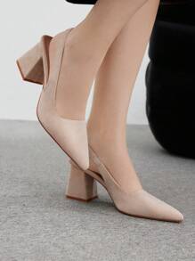 CUCCOO BIZCHIC Apricot Suede Chunky Heel Pointed Toe Slip-On Pumps For Women, Suitable For Commute, Dating, Party, Holiday Spring Shoes Spring Break Easter - Apricot - View 4