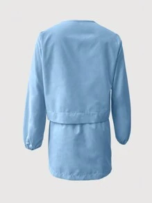 INAWLY 2pcs Women Minimalist Solid Color Tie-Up Long Sleeve Top And Skirt Set - Blue - View 2