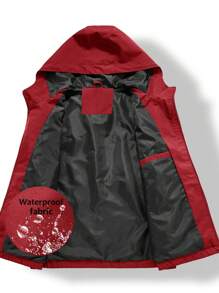 Manfinity Homme Men's Hooded Zip-Up Letter Graphic Sportswear Jacket, Autumn/Winter Outdoor Windbreaker - Red - View 8