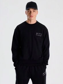 Musero Men "M" Chest Patch Oversized Long Sleeve Crewneck Sweatshirt SPRING SUMMER - Black - View 1