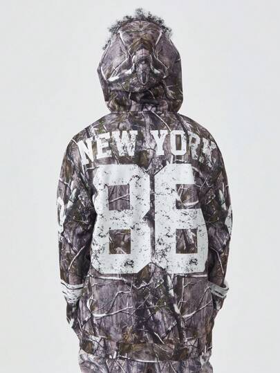 Prep Men's Casual Branch & Letter Print Hooded Sweatshirt, Fall