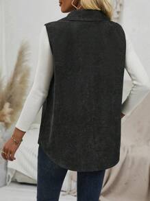 EMERY ROSE Women's Casual Lightweight Front Button Up Vest Jacket For Outings, Autumn - Dark Grey - View 2