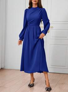 SHEIN Clasi 1 pieza Vestido morado corte evasé versátil de moda para mujer, apto para otoño/invierno - azul real - Ver 3