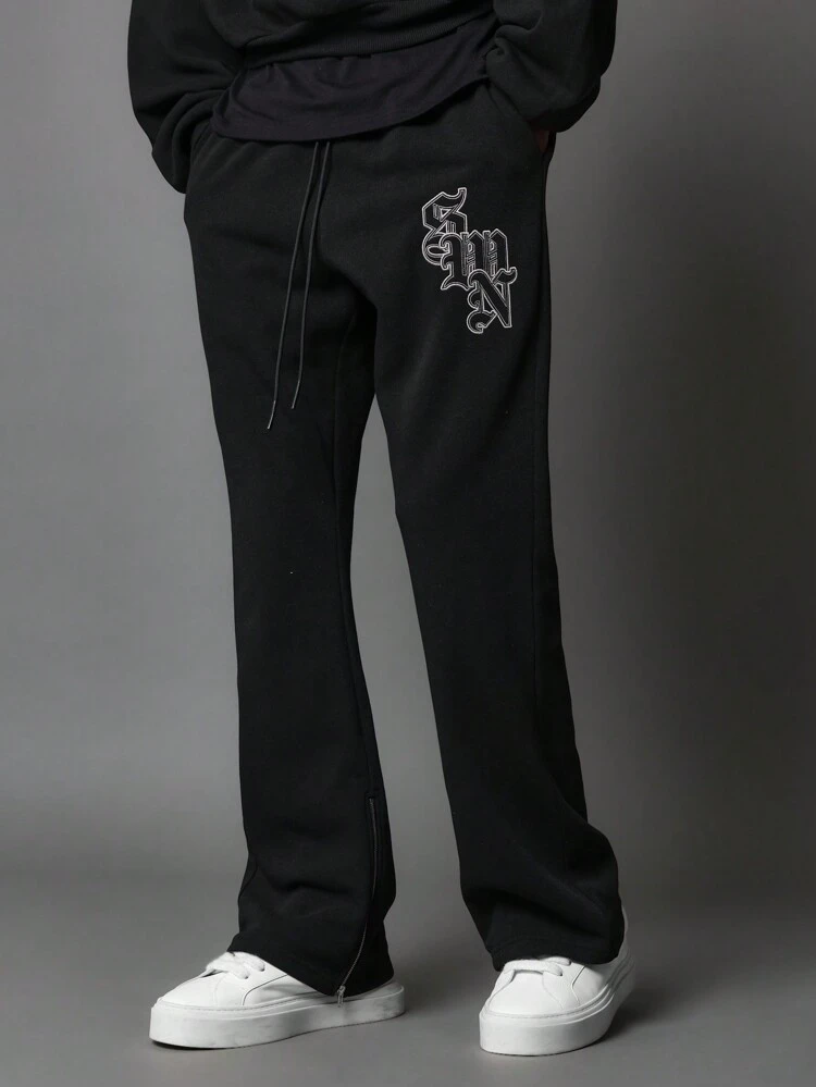 Overhead Crop Fit Hoodie And Flare Fit Sweatpants With Applique Badge 2 Piece Set