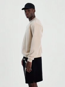 Musero Basic Plain Style Crew Neck Drop Shoulder Long Sleeve Sweater Jumper Autumn Winter Essentials - Apricot - View 2