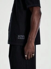 Musero Short Sleeve Button Through Pin Stripe Collared Smart Style Woven Branded Tag Shirt Top Autumn Winter Essentials Cpasule Wardrobe