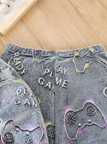 青少年男孩舒适温暖灰色简约游戏夜光蓬松长裤和长袖两件套睡衣套装 - 灰色 - 查看 7