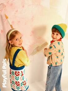 SHEIN 2pcs Young Girls Floral Print Long Sleeve Ruffle Collar Blouse & Pinafore Skirt Sweater Set, Cute/Retro/Casual, Suitable For School And Outdoor, Spring/Autumn/Winter - Multicolor - View 10