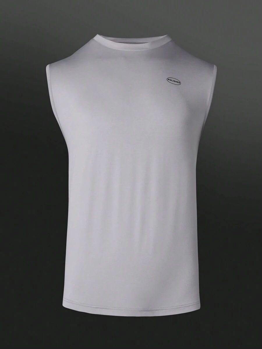 Manfinity Sport Corelite Áo tank top thể thao mùa hè cổ đứng in chữ dành cho nam, kiểu dáng boyfriend, chất liệu nén, thích hợp mặc cho nam giới. - Xám - Xem 1