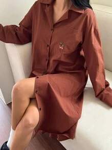 DAZY Cherry Print Decor Loose Mid-Length Nightgown