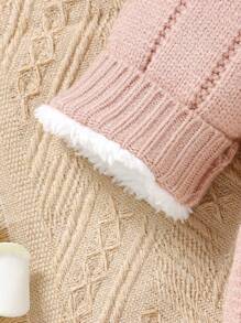 SHEIN 新生儿插肩长袖羊毛单排扣休闲针织连体衣 - 粉色 - 查看 4