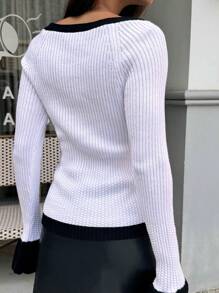SHEIN Clasi Dames Casual Colorblock Ribgebreide Slim Fit Trui, Herfst/Winter