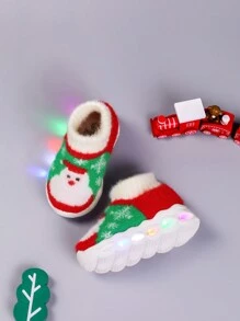 Calcetines de Navidad para bebés con función de luz, botas de caña media forradas con aislante térmico grueso, cálidos