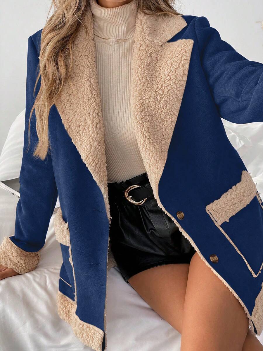 SHEIN Clasi Contrasting Fluffy Insulated Winter Jacket