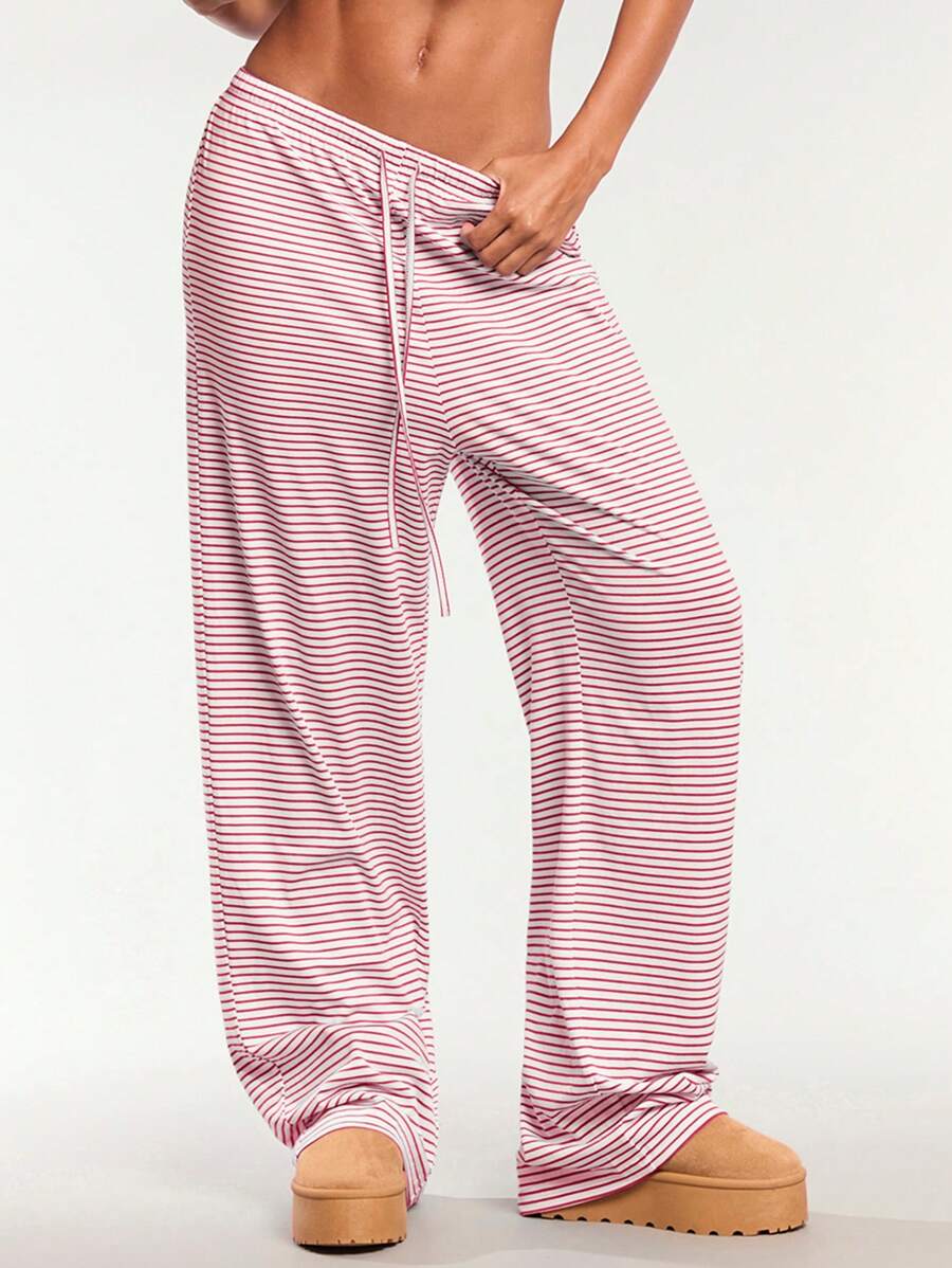 Forever 21 Fall Casual Women's Wide Leg Pants Airport Women Outfits - Red - View 1