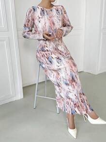 Chiquease 女士圆领长袖全印花休闲长裙 - 彩色 - 查看 6