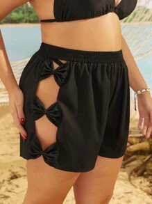Swim SPRTY Plus Size Women's Black Hollow Bowknot Decor Beach Shorts Black Shorts Women Summer