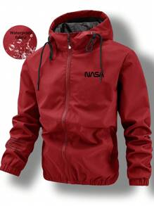 Manfinity Homme Men's Hooded Zip-Up Letter Graphic Sportswear Jacket, Autumn/Winter Outdoor Windbreaker - Red - View 4
