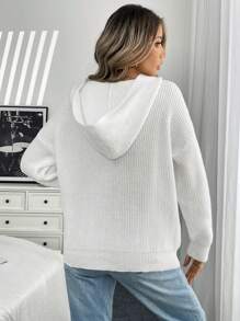 SHEIN LUNE Women Front Zip Up Hoodie Casual Minimalist Design Sweater