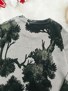 Manfinity Homme Men's Loose Fit Crew Neck Long Sleeve Botanical Print Casual Sweater - Multicolor - View 3