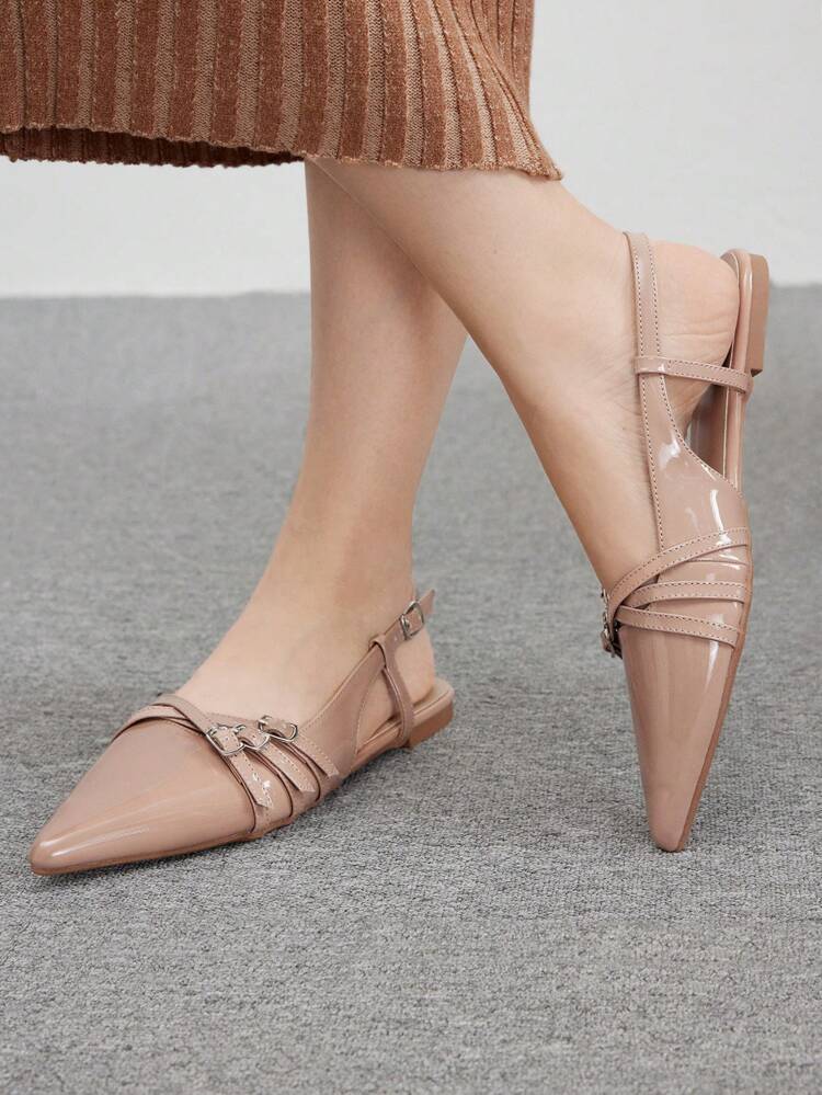 CUCCOO BIZCHIC Women's Fashion Apricot Color Crisscross Straps Pointy Toe Slingback Flats For Commuting, Date, Party, Shopping For Spring Shoes Spring Break Easter For Christmas Spring Shoes