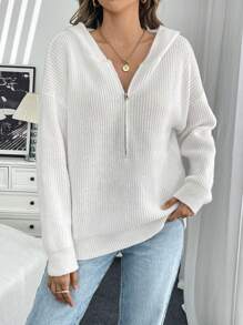 SHEIN LUNE Women Front Zip Up Hoodie Casual Minimalist Design Sweater