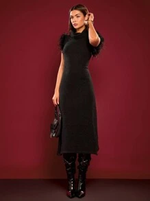 Glamine Vestido de suéter con cuello alto y esponjoso para mujer para otoño/invierno - Días festivos Navidad