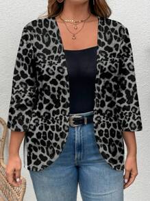 EMERY ROSE 大码女士休闲简约豹纹图案夹克，适合春秋季外出 - 彩色 - 查看 3