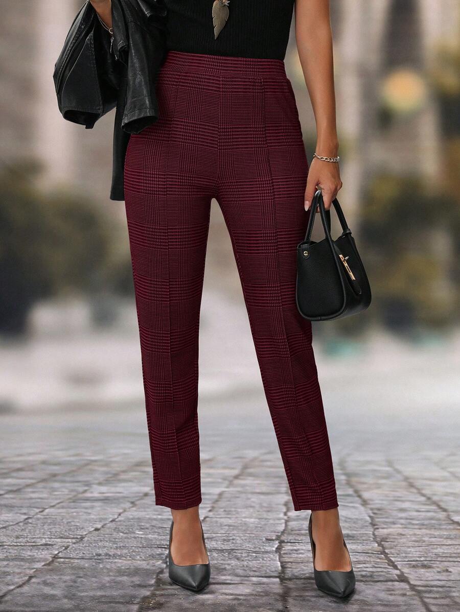 EMERY ROSE Quần dài nữ dệt ống đứng thanh lịch màu trơn, trang phục công sở - Màu Đỏ Sâu - Xem 1