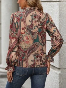 SHEIN Clasi Paisley Print Flare Sleeve Blouse,Long Sleeve Tops Fall Cloth For Women
