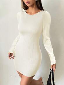 INAWLY Women Knit Sexy Criss-Cross Back Tie Detail Mini Dress
