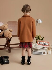 PrepCrw Young Boys Loose Fit Collegiate Style Brown Woven Jacket With Turndown Collar And Single-Breasted Design, Autumn/Winter - Khaki - View 2