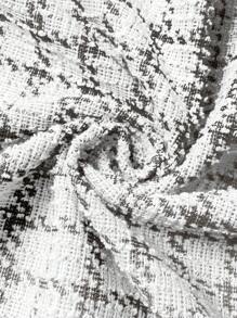 SHEIN Clasi 女士格子印花双排扣翻领金属纽扣拼色长袖宽松夹克，优雅时尚，适合秋冬季日常休闲、通勤 - 黑與白 - 查看 7