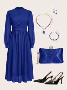 SHEIN Clasi 1 pieza Vestido morado corte evasé versátil de moda para mujer, apto para otoño/invierno - azul real - Ver 8