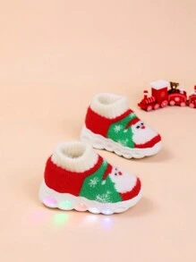 Calcetines de Navidad para bebés con función de luz, botas de caña media forradas con aislante térmico grueso, cálidos